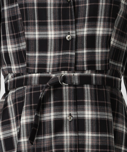 MISCHMASCH テーラー襟配色ワンピース チェック柄 黒 セール】2025秋冬新作 テーラー襟配色ワンピース（ワンピース）｜MISCH