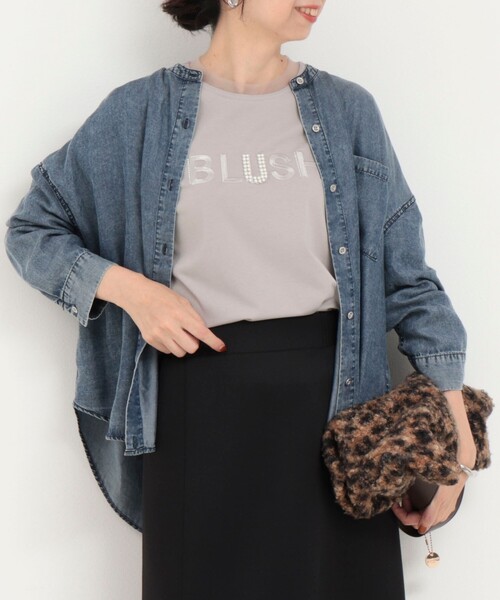 MICO COULIER(ミコクリエ)の「BLUSHパール+ラインストーン チュールネックラインTシャツ(Tシャツ/カットソー・レディース・チャコールグレー/ブラック/モカ・38)」の5枚目の写真