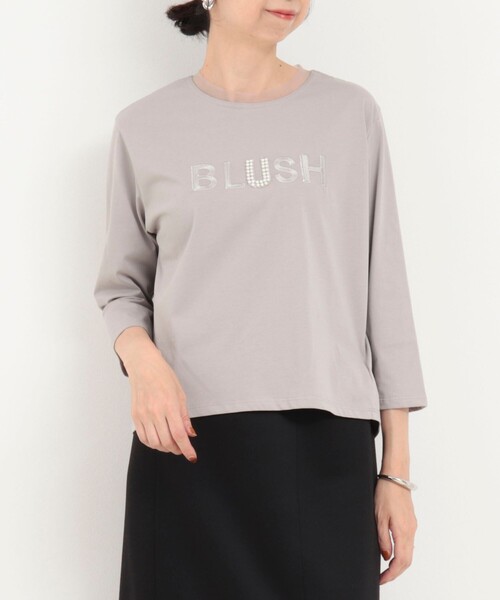 MICO COULIER(ミコクリエ)の「BLUSHパール+ラインストーン チュールネックラインTシャツ(Tシャツ/カットソー・レディース・チャコールグレー/ブラック/モカ・38)」の7枚目の写真