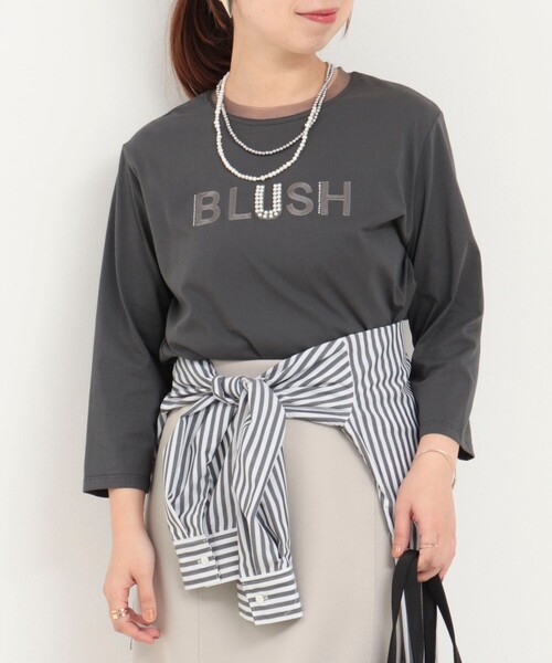 MICO COULIER(ミコクリエ)の「BLUSHパール+ラインストーン チュールネックラインTシャツ(Tシャツ/カットソー・レディース・チャコールグレー/ブラック/モカ・38)」の11枚目の写真