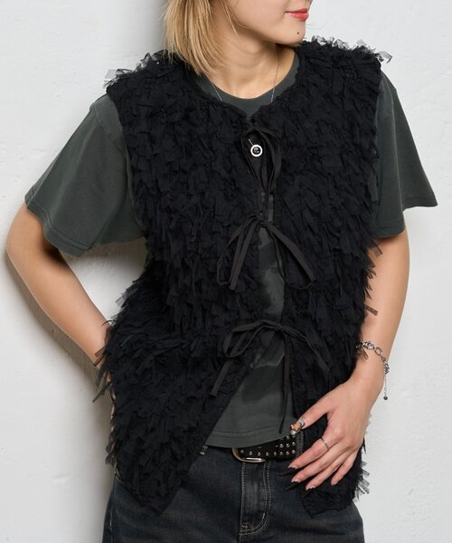 WHO'S WHO gallery（フーズフーギャラリー）の「チュールフリンジベスト（ベスト・レディース・ブラック/アイボリー・FREE）」の21枚目の写真