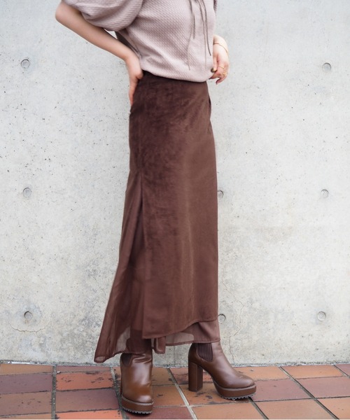 LAULEN(ローレン)の「sheer layered slit long skirt / シアーレイヤードスリットロングスカート(スカート・レディース・ブラウン/グレー/ブラック・S/M)」の3枚目の写真