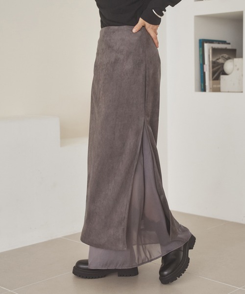 LAULEN(ローレン)の「sheer layered slit long skirt / シアーレイヤードスリットロングスカート(スカート・レディース・ブラウン/グレー/ブラック・S/M)」の2枚目の写真