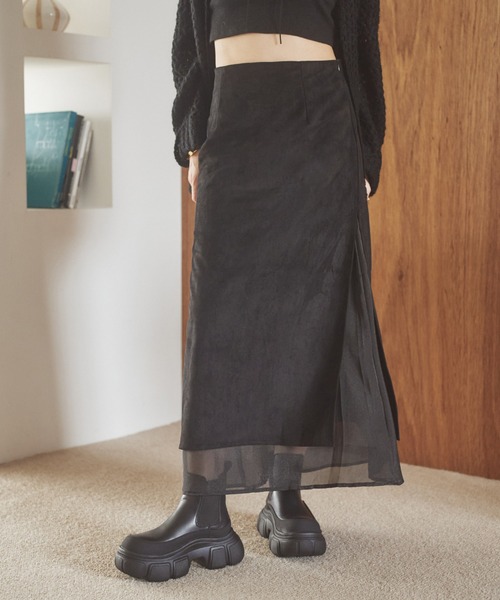 LAULEN(ローレン)の「sheer layered slit long skirt / シアーレイヤードスリットロングスカート(スカート・レディース・ブラウン/グレー/ブラック・S/M)」の1枚目の写真