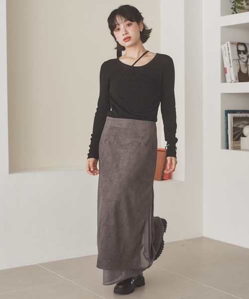 LAULEN(ローレン)の「sheer layered slit long skirt / シアーレイヤードスリットロングスカート(スカート・レディース・ブラウン/グレー/ブラック・S/M)」の5枚目の写真