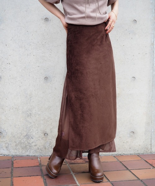 LAULEN(ローレン)の「sheer layered slit long skirt / シアーレイヤードスリットロングスカート(スカート・レディース・ブラウン/グレー/ブラック・S/M)」の6枚目の写真