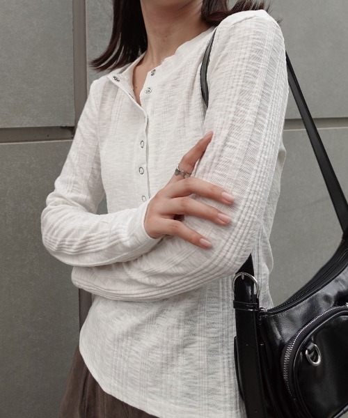 CORNERS(コーナーズ)の「ヘンリーネックスリムフィットロンT(Tシャツ/カットソー・レディース・ブラック/ホワイト/グレー・M)」の7枚目の写真