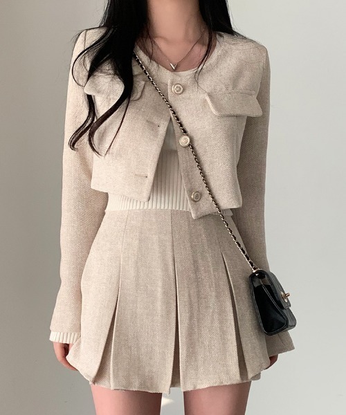 FREE STYLISTS(フリー スタイリスト)の「YUGA_YGMC Tweed pleated skirt(スカート・レディース・ベージュ/ブラック/ホワイト・S/M)」の3枚目の写真