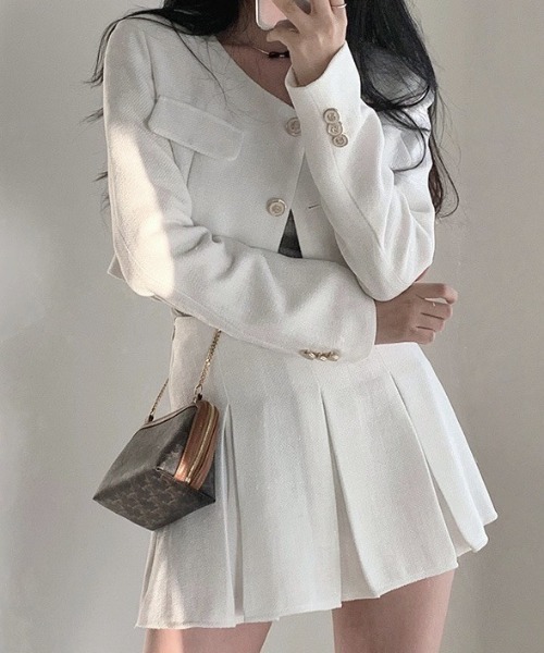 FREE STYLISTS(フリー スタイリスト)の「YUGA_YGMC Tweed pleated skirt(スカート・レディース・ベージュ/ブラック/ホワイト・S/M)」の1枚目の写真