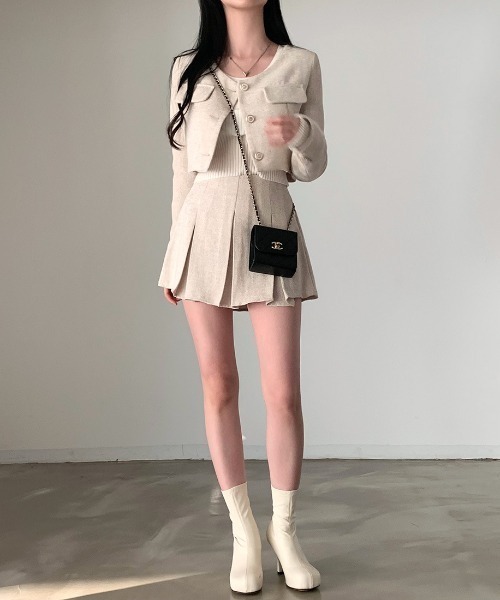 FREE STYLISTS(フリー スタイリスト)の「YUGA_YGMC Tweed pleated skirt(スカート・レディース・ベージュ/ブラック/ホワイト・S/M)」の7枚目の写真