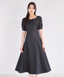 tocco closet（トッコ　クローゼット）の「リボンモチーフ付きバックレースアップデニムワンピース（ワンピース・レディース）」