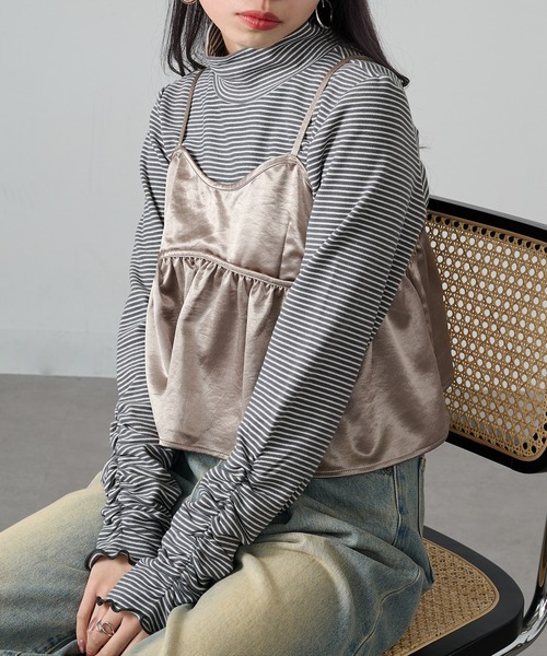 SETUP7(セットアップセブン)の「【SETUP7】ボーダー柄両面起毛スムースタートル長袖 GLR(Tシャツ/カットソー・レディース・ブルー系その他/ブラック系1/グレー系1/ブラウン系1・L/M/LL)」の8枚目の写真