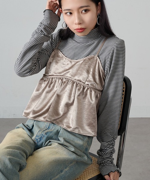 SETUP7(セットアップセブン)の「【SETUP7】ボーダー柄両面起毛スムースタートル長袖 GLR(Tシャツ/カットソー・レディース・ブルー系その他/ブラック系1/グレー系1/ブラウン系1・L/M/LL)」の9枚目の写真