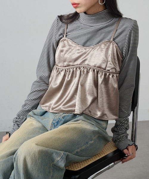 SETUP7(セットアップセブン)の「【SETUP7】ボーダー柄両面起毛スムースタートル長袖 GLR(Tシャツ/カットソー・レディース・ブルー系その他/ブラック系1/グレー系1/ブラウン系1・L/M/LL)」の7枚目の写真