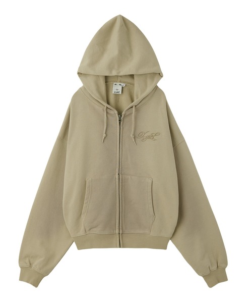 x-girl ベージュ ジップアップパーカー X-girl（エックスガール）の「SPRAY PRINT ZIP UP HOODIE（パーカー