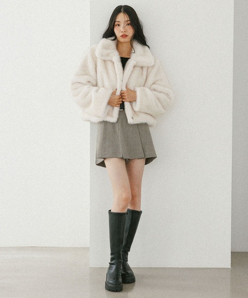 Heather（ヘザー）の「MIXファーショートジャケット　604693（その他アウター・レディース・ブラウン/ベージュ/オフホワイト・FREE）」の9枚目の写真