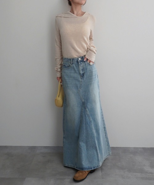 Rashik(ラシク)の「【Rashik】Aラインフレアデニムスカート ロング 夏 フレア デニム(デニムスカート・レディース・ブルー/ブラック/インディゴブルー/ライトブルー・S/M)」の12枚目の写真