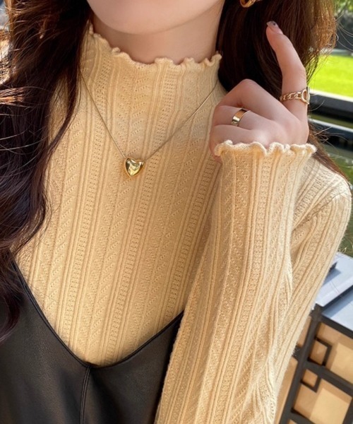 Ritzy（リッツィー）の「ハイネック  ピコットレース  ニットインナー（ニット/セーター・レディース・ホワイト/ベージュ/イエロー/モカ/ブラック・FREE）」の5枚目の写真