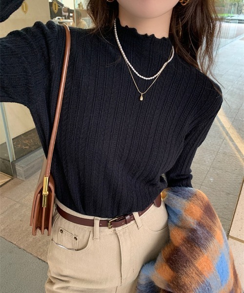 Ritzy（リッツィー）の「ハイネック  ピコットレース  ニットインナー（ニット/セーター・レディース・ホワイト/ベージュ/イエロー/モカ/ブラック・FREE）」の2枚目の写真