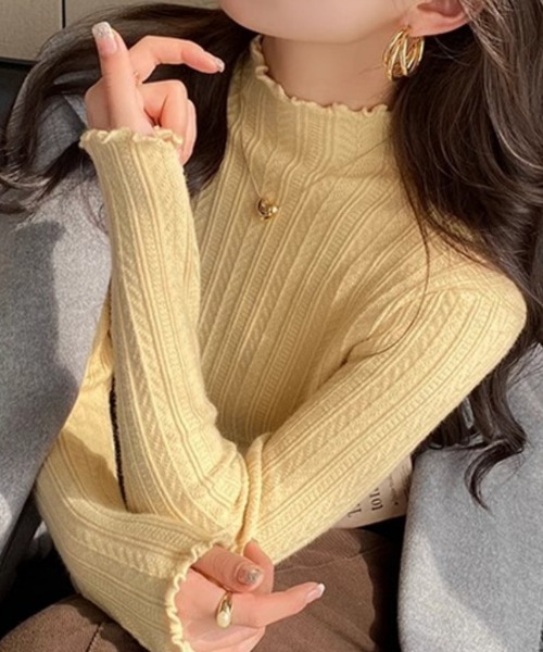 Ritzy（リッツィー）の「ハイネック  ピコットレース  ニットインナー（ニット/セーター・レディース・ホワイト/ベージュ/イエロー/モカ/ブラック・FREE）」の6枚目の写真