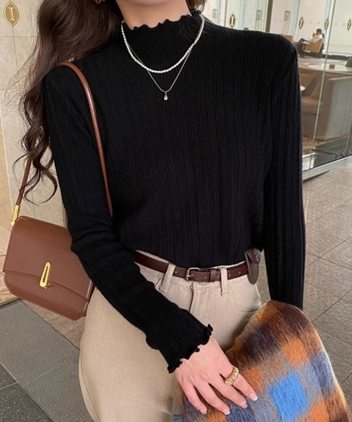 Ritzy（リッツィー）の「ハイネック  ピコットレース  ニットインナー（ニット/セーター・レディース・ホワイト/ベージュ/イエロー/モカ/ブラック・FREE）」の10枚目の写真