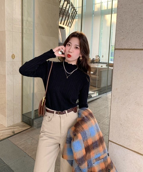 Ritzy（リッツィー）の「ハイネック  ピコットレース  ニットインナー（ニット/セーター・レディース・ホワイト/ベージュ/イエロー/モカ/ブラック・FREE）」の12枚目の写真