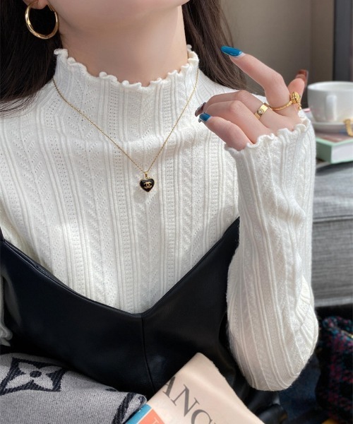 Ritzy（リッツィー）の「ハイネック  ピコットレース  ニットインナー（ニット/セーター・レディース・ホワイト/ベージュ/イエロー/モカ/ブラック・FREE）」の16枚目の写真