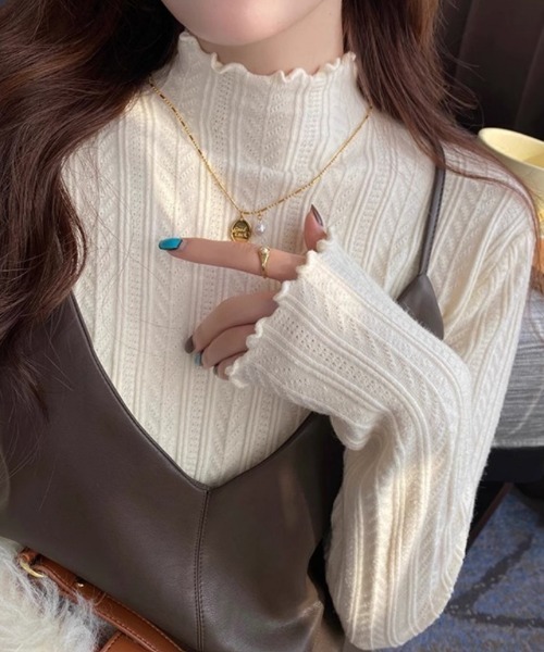 Ritzy（リッツィー）の「ハイネック  ピコットレース  ニットインナー（ニット/セーター・レディース・ホワイト/ベージュ/イエロー/モカ/ブラック・FREE）」の17枚目の写真