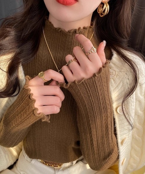 Ritzy（リッツィー）の「ハイネック  ピコットレース  ニットインナー（ニット/セーター・レディース・ホワイト/ベージュ/イエロー/モカ/ブラック・FREE）」の19枚目の写真