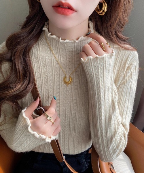 Ritzy（リッツィー）の「ハイネック  ピコットレース  ニットインナー（ニット/セーター・レディース・ホワイト/ベージュ/イエロー/モカ/ブラック・FREE）」の22枚目の写真