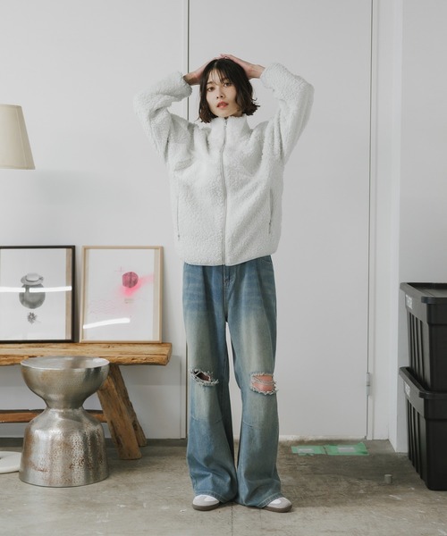 Reebok（リーボック）の「Reebok/ CLASSIC VECTOR BOA JACKET ジャケット L 秋服 冬服（ブルゾン・レディース・アイボリー/グレー×ホワイト/ブラック×ホワイト・L/M/S/XL）」の10枚目の写真