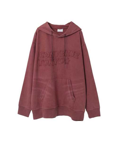 CONVERSE TOKYO(コンバーストウキョウ)の「PATCHWORK LOGO HOODIE(パーカー・レディース・パープル/ボルドー/ブラック・SMALL/MEDIUM)」の1枚目の写真