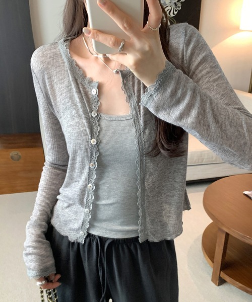 MEMECLE（メメクル）の「【 MEMECLE / メメクル 】シンプル フリル クルーネックカーディガン（カーディガン/ボレロ・レディース・ネイビー/ホワイト/グレー・SMALL/MEDIUM）」の9枚目の写真