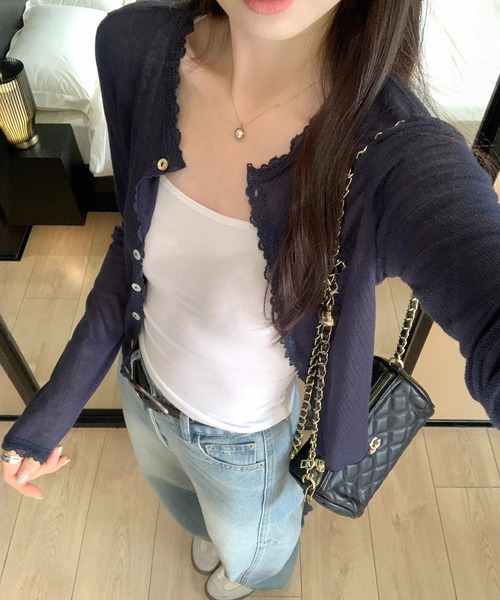 MEMECLE（メメクル）の「【 MEMECLE / メメクル 】シンプル フリル クルーネックカーディガン（カーディガン/ボレロ・レディース・ネイビー/ホワイト/グレー・SMALL/MEDIUM）」の12枚目の写真