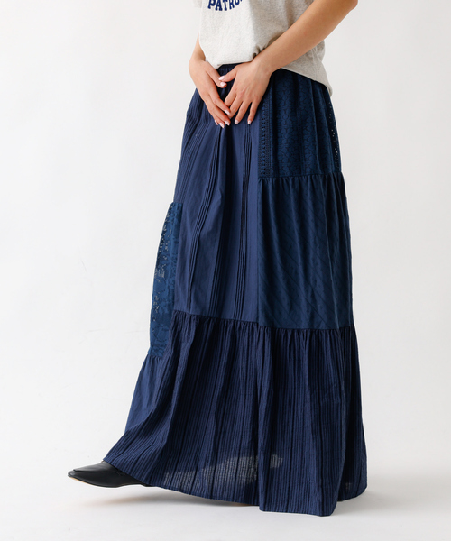 Rouge vif la cle（ルージュヴィフラクレ）の「【nap / ナップ】Textured Detail Skirt / テキスタイルディテール ティアードスカート【WEB限定】（スカート・レディース・ホワイト/ネイビー・フリー）」の10枚目の写真