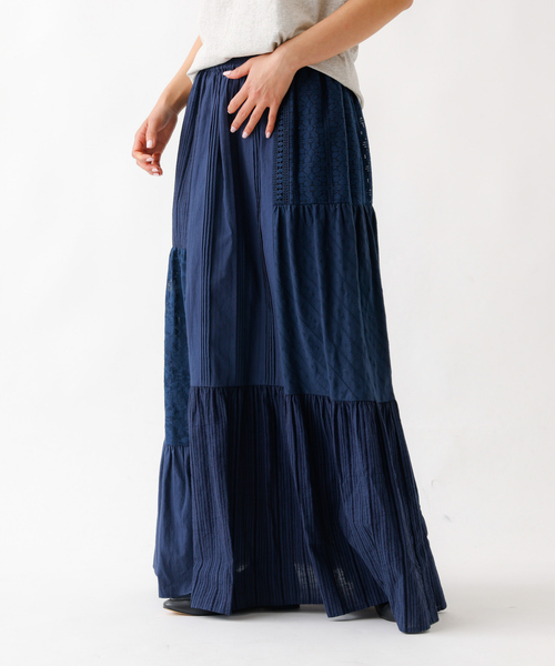 Rouge vif la cle（ルージュヴィフラクレ）の「【nap / ナップ】Textured Detail Skirt / テキスタイルディテール ティアードスカート【WEB限定】（スカート・レディース・ホワイト/ネイビー・フリー）」の12枚目の写真