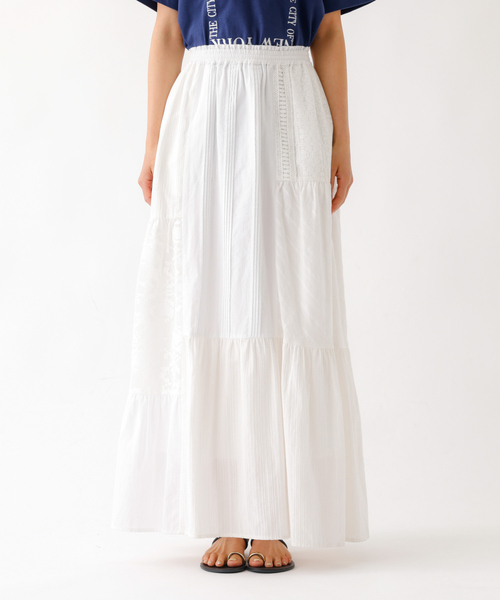 Rouge vif la cle（ルージュヴィフラクレ）の「【nap / ナップ】Textured Detail Skirt / テキスタイルディテール ティアードスカート【WEB限定】（スカート・レディース・ホワイト/ネイビー・フリー）」の16枚目の写真