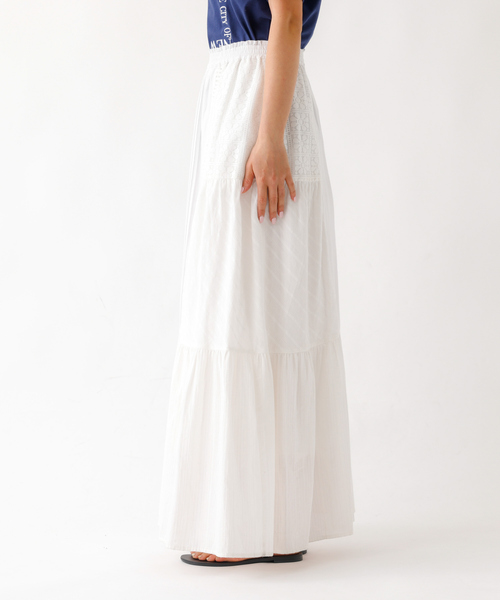 Rouge vif la cle（ルージュヴィフラクレ）の「【nap / ナップ】Textured Detail Skirt / テキスタイルディテール ティアードスカート【WEB限定】（スカート・レディース・ホワイト/ネイビー・フリー）」の20枚目の写真