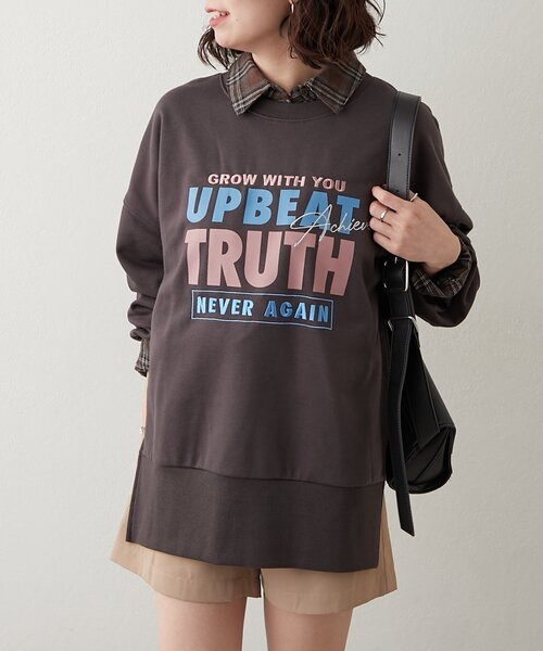 NUNIFE(ユニフィー)の「【NUNIFE】サイドスリット多色ロゴスウェット(スウェット・レディース・ブラウン/トップグレー/アイボリー/スミクロ・FREE)」の11枚目の写真