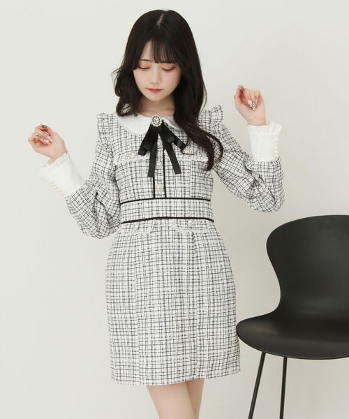 DearMyLove(ディアマイラブ)の「ラメツイードリボンタイトワンピース(ワンピース・レディース・ブラック/ネイビー/ホワイト・MEDIUM/LARGE/LL/3L)」の5枚目の写真