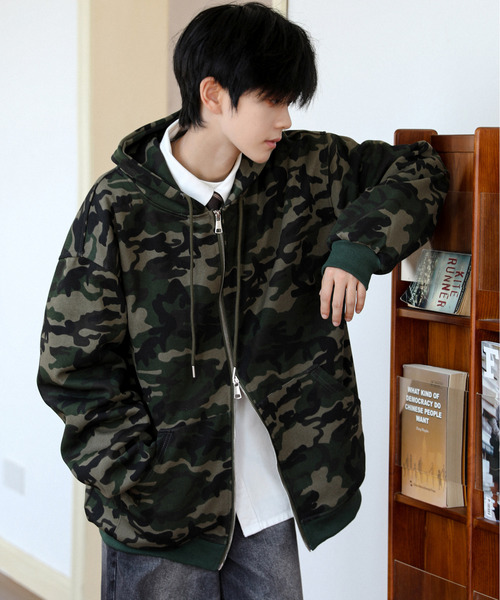 neos】オーバーサイズ カモフラージュ 迷彩 ジップ パーカー メンズ