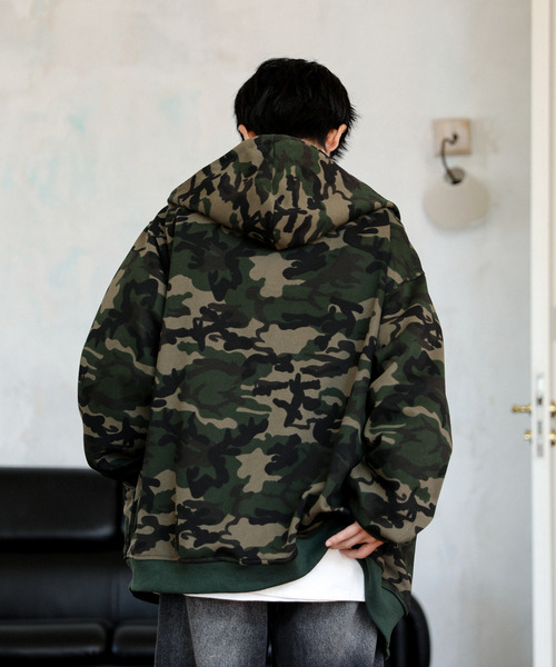 neos】オーバーサイズ カモフラージュ 迷彩 ジップ パーカー メンズ