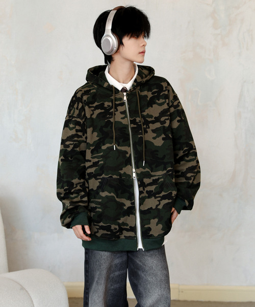 セール】【neos】オーバーサイズ カモフラージュ 迷彩 ジップ パーカー