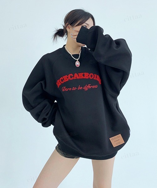 Dalfwin（ダールフィン）の「韓国ファッション RICECAKEサガラ刺繍ラグランスウェット（スウェット・レディース・グレー/ブラック・FREE）」の6枚目の写真