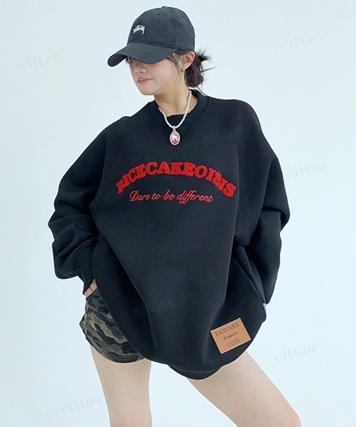 Dalfwin（ダールフィン）の「韓国ファッション RICECAKEサガラ刺繍ラグランスウェット（スウェット・レディース・グレー/ブラック・FREE）」の7枚目の写真