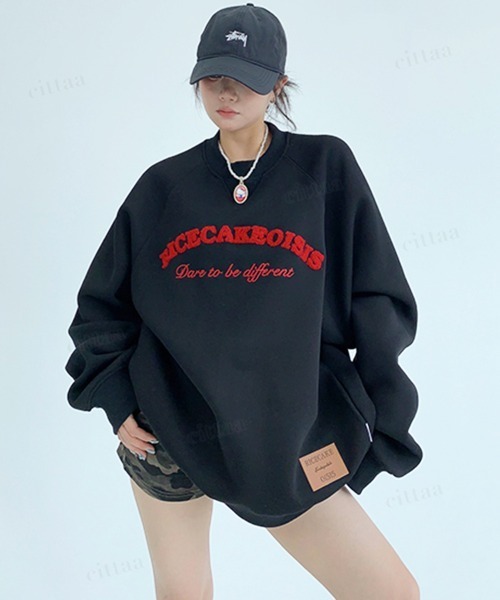 Dalfwin（ダールフィン）の「韓国ファッション RICECAKEサガラ刺繍ラグランスウェット（スウェット・レディース・グレー/ブラック・FREE）」の8枚目の写真