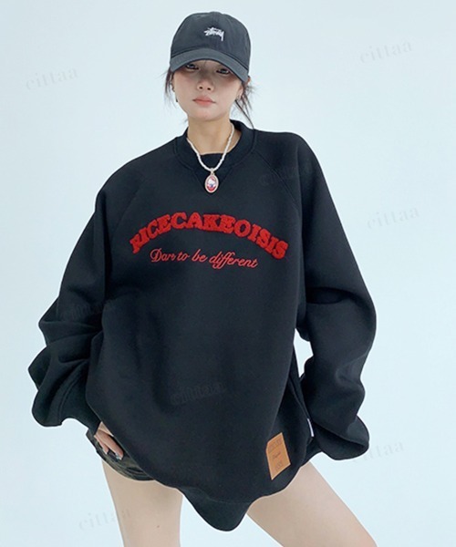 Dalfwin（ダールフィン）の「韓国ファッション RICECAKEサガラ刺繍ラグランスウェット（スウェット・レディース・グレー/ブラック・FREE）」の9枚目の写真