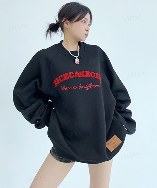 Dalfwin（ダールフィン）の「韓国ファッション RICECAKEサガラ刺繍ラグランスウェット（スウェット・レディース・グレー/ブラック・FREE）」の10枚目の写真