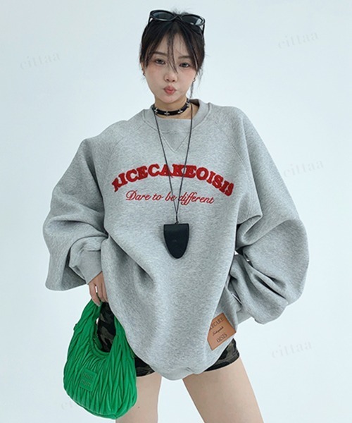 Dalfwin（ダールフィン）の「韓国ファッション RICECAKEサガラ刺繍ラグランスウェット（スウェット・レディース・グレー/ブラック・FREE）」の12枚目の写真