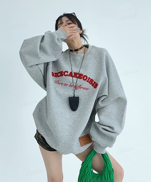 Dalfwin（ダールフィン）の「韓国ファッション RICECAKEサガラ刺繍ラグランスウェット（スウェット・レディース・グレー/ブラック・FREE）」の13枚目の写真